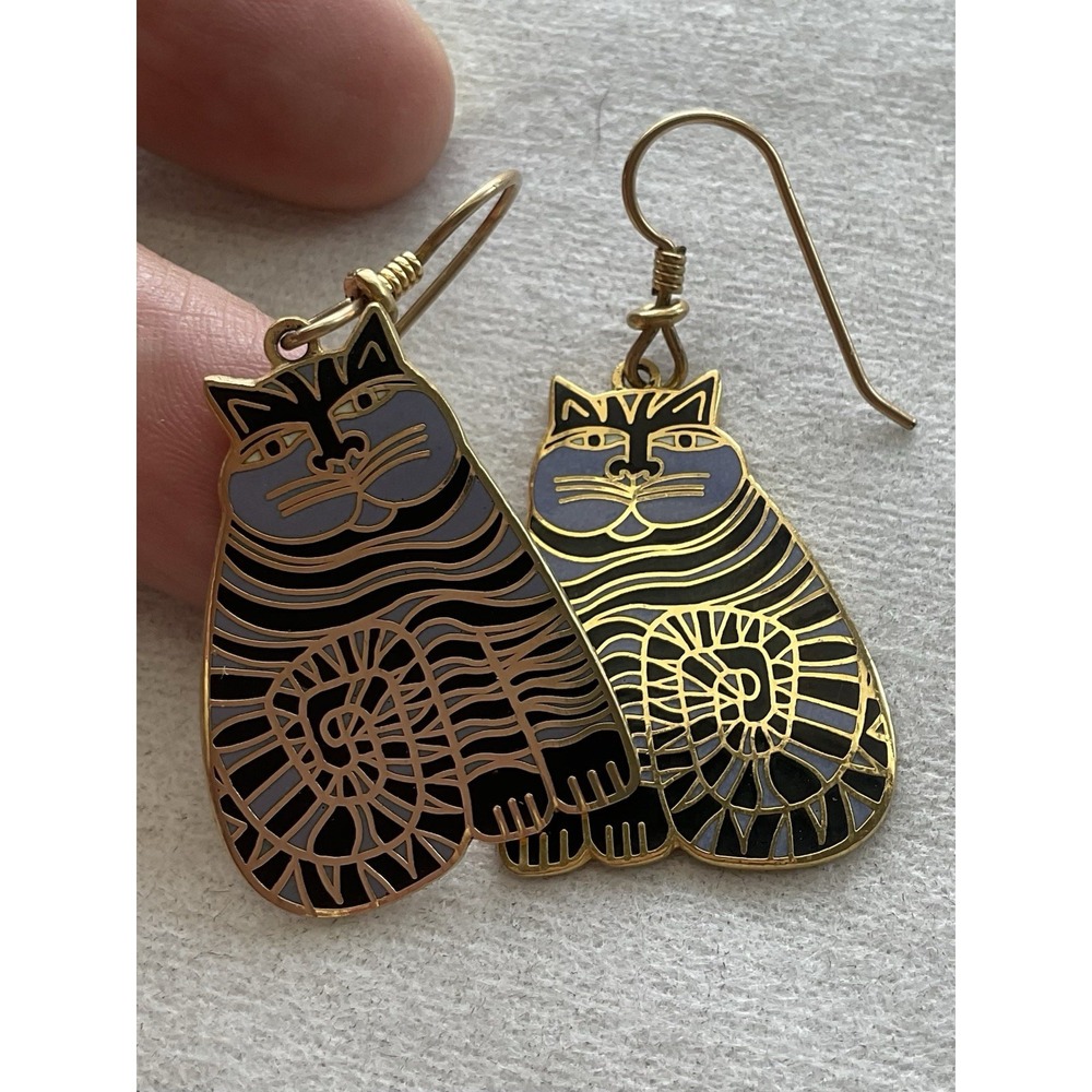 vintage 1980s Laurel Burch "Shambala" cat dangle earrings Estate Jewelry